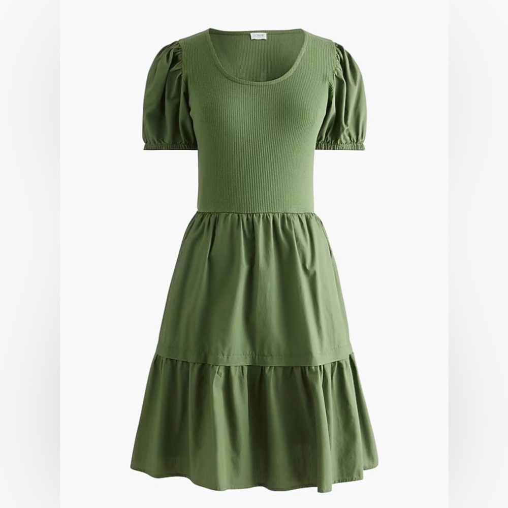 J Crew Green Puff Sleeve Dress